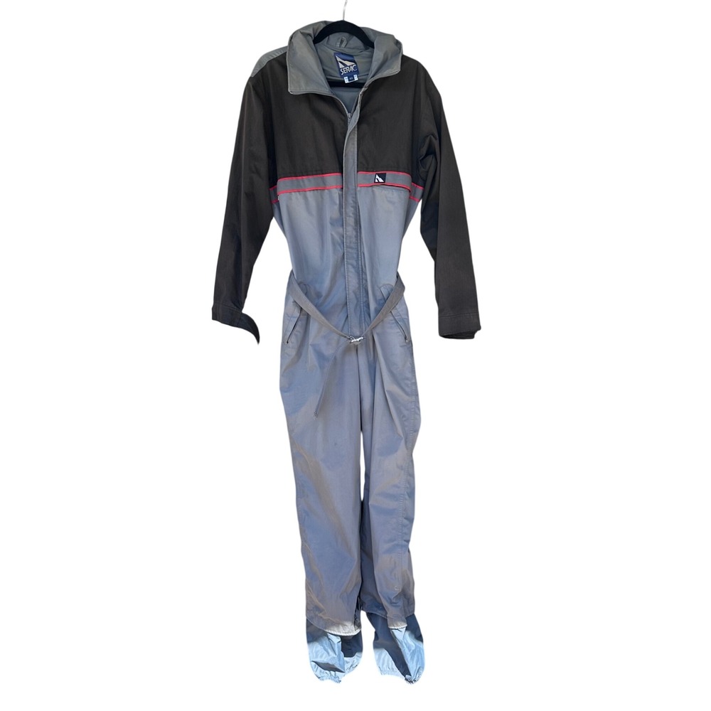 Vintage Serac Gore-Tex One Piece Ski Suit Grey Black Red Belted Mens 44